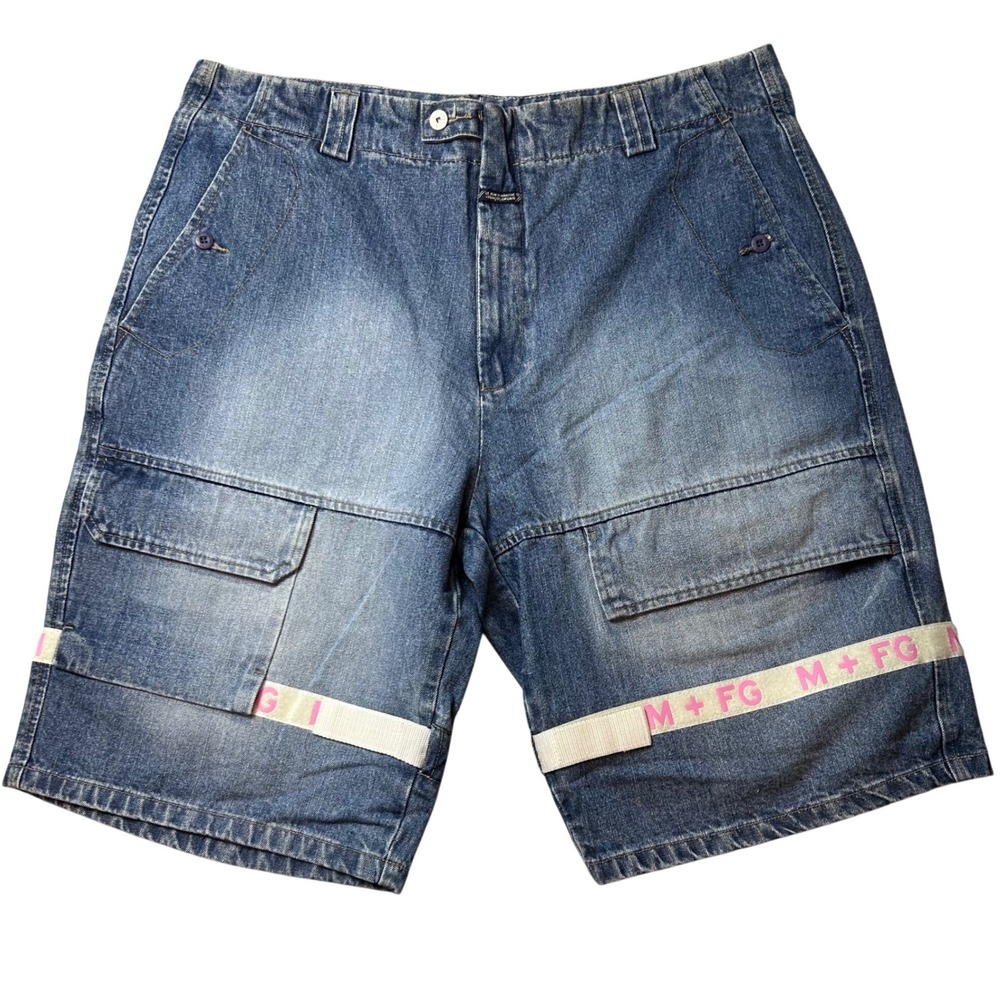 VTG Marithe Francois Girbaud Shuttle Tape Shorts Mens 40 Blue Denim Baggy Cargo